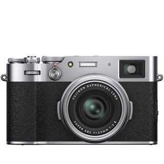 Fujifilm X100V camera on a white background