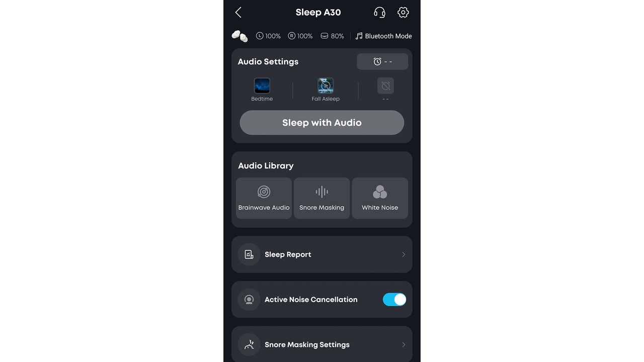 A screenshot of audio settings from the Soundcore app