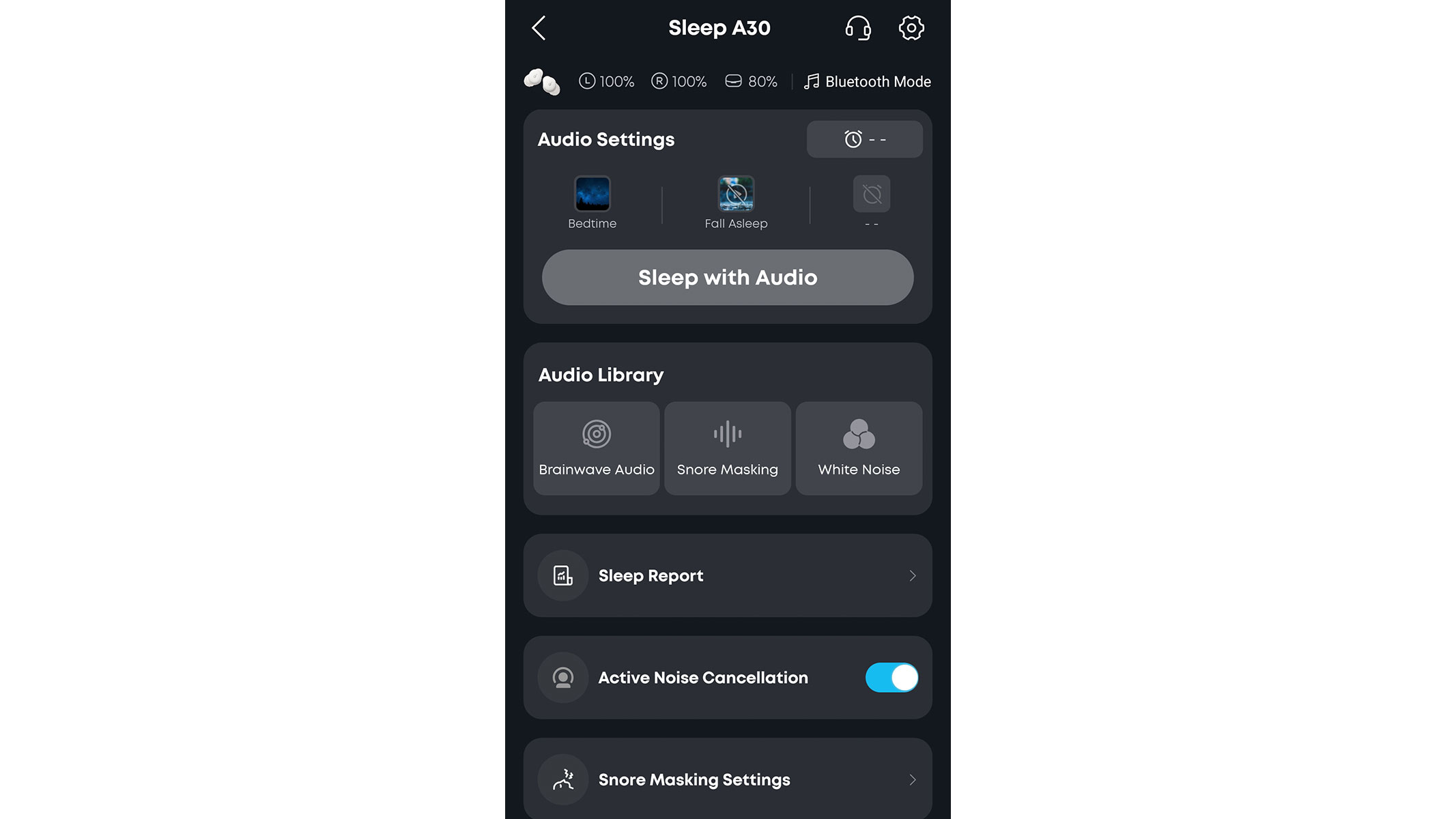 A screenshot of audio settings from the Soundcore app