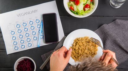 Person tracks Veganuary progress using a calendar