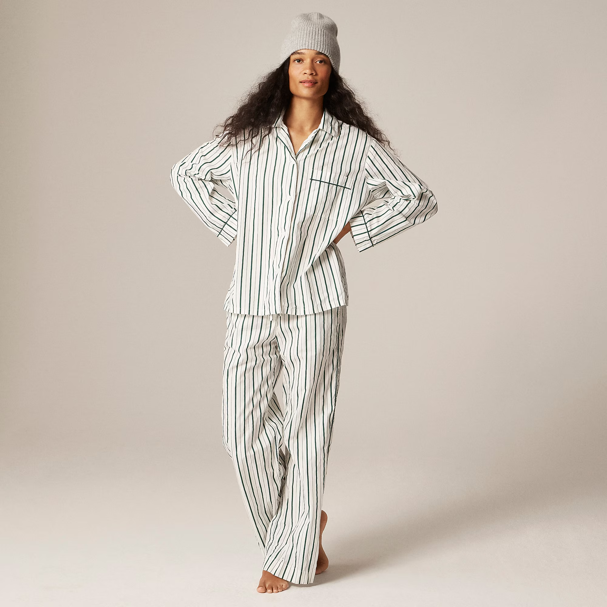 J.Crew, Cotton Poplin Long-Sleeve Pajama Pant Set in Peppermint Stripe