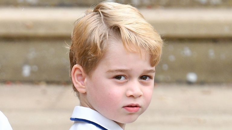 Prince George of Cambridge attends the wedding of Princess Eugenie of York and Jack Brooksbank at St George's Chapel