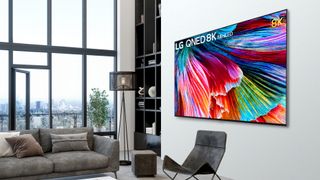 LG Mini LED TV hanging in living room