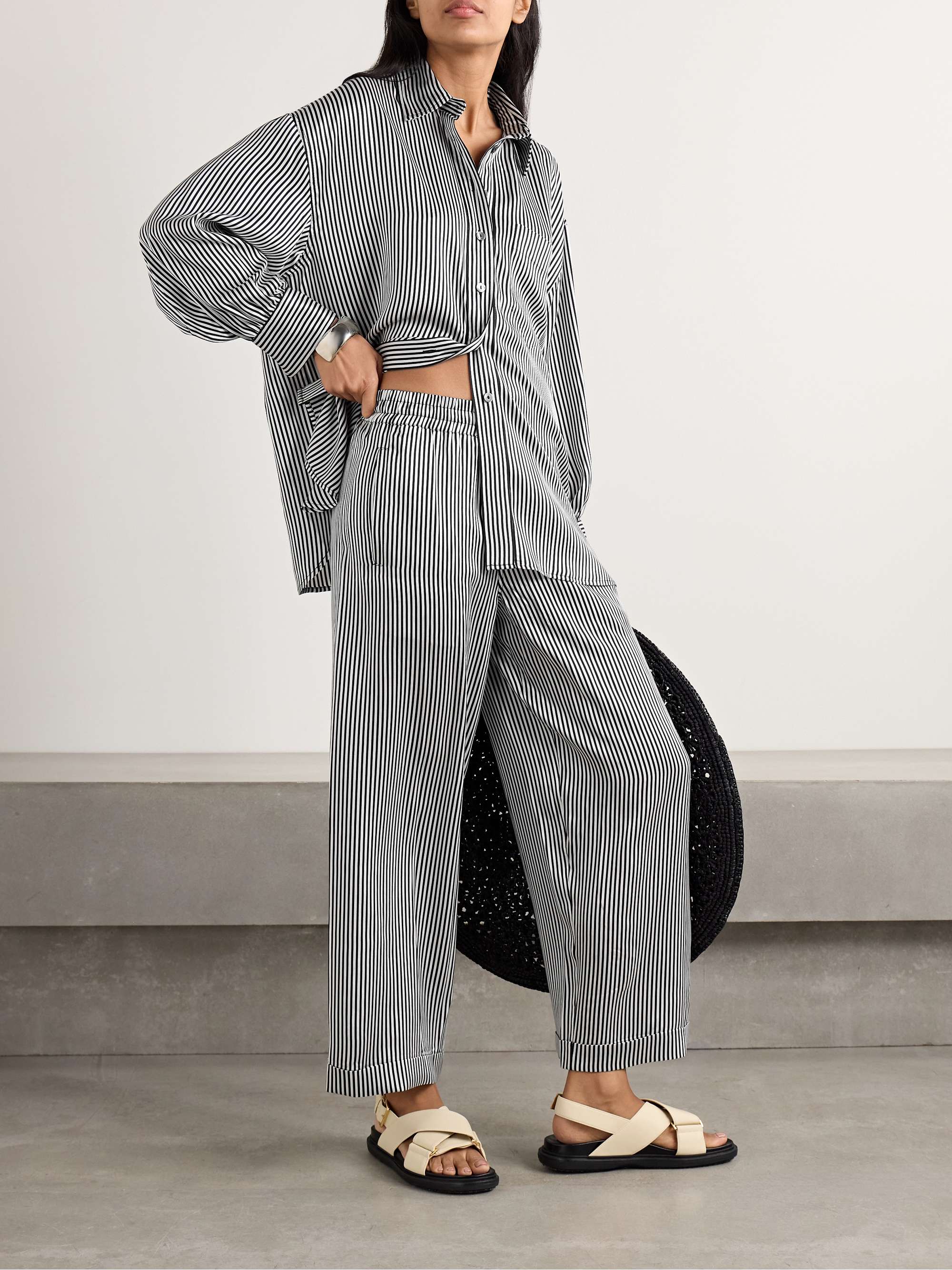 Finance Striped Silk-Satin Wide-Leg Pants