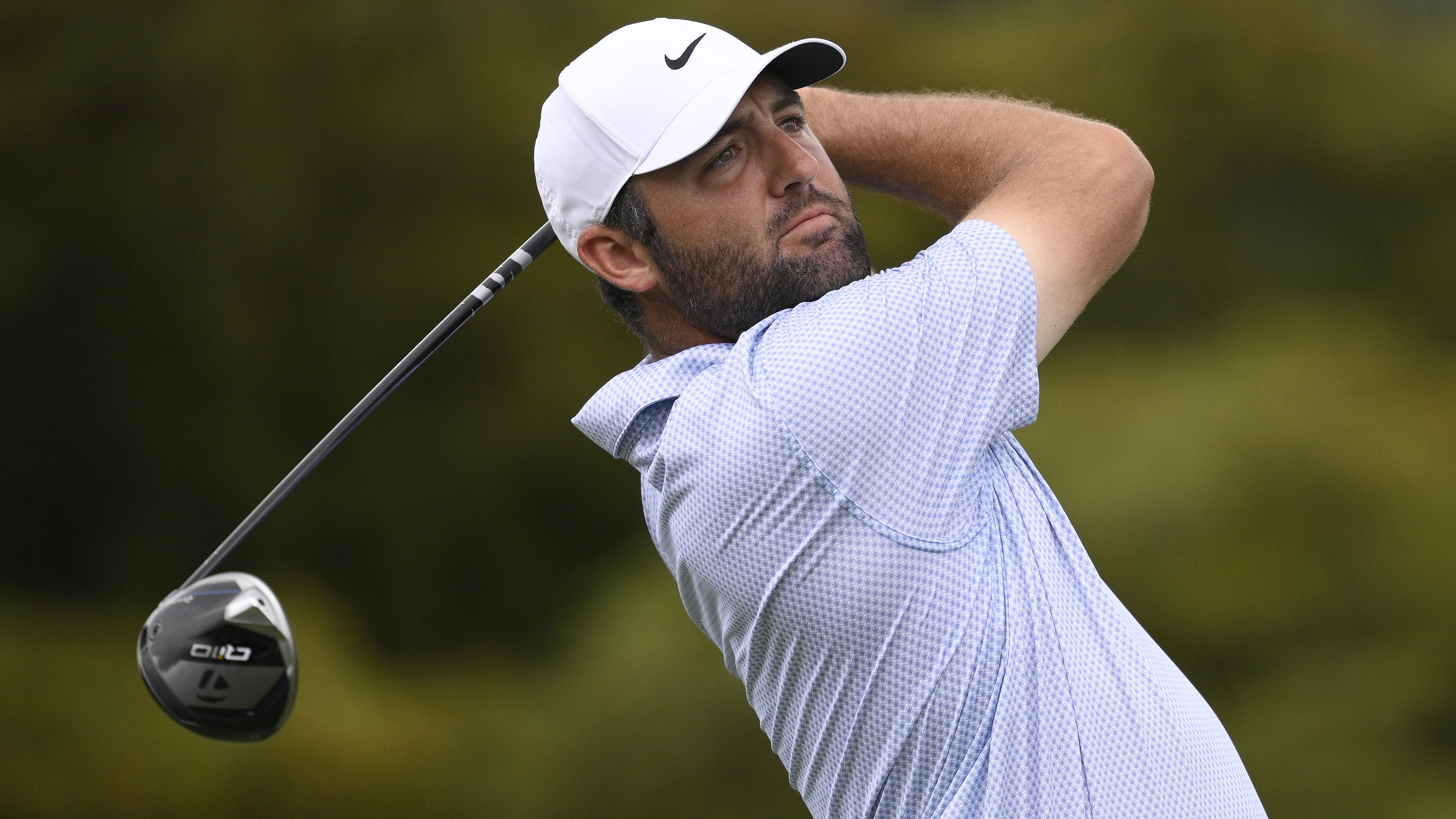 Scottie Scheffler of the United States plays his shot from the eighth tee during the final round of the Cadillac Championship 2026 at Trump National Doral Miami on May 03, 2026