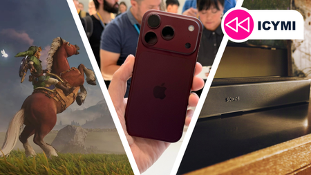Link and Epona next to a Beam Ultra soundbar and iPhone 18 Pro.