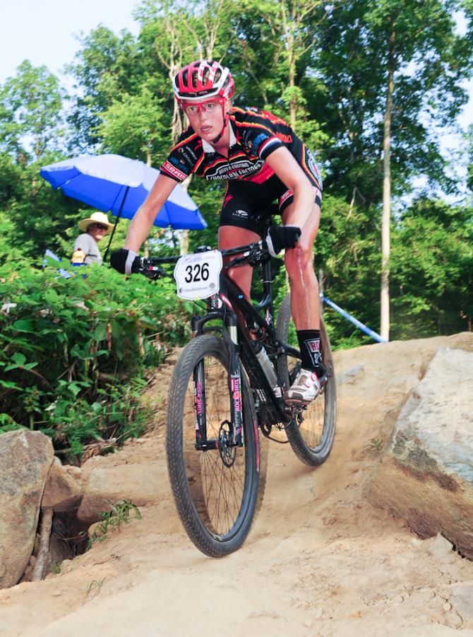Defending U23 Champion Lauren Catlin (Durango Devo) before crashing out of the race