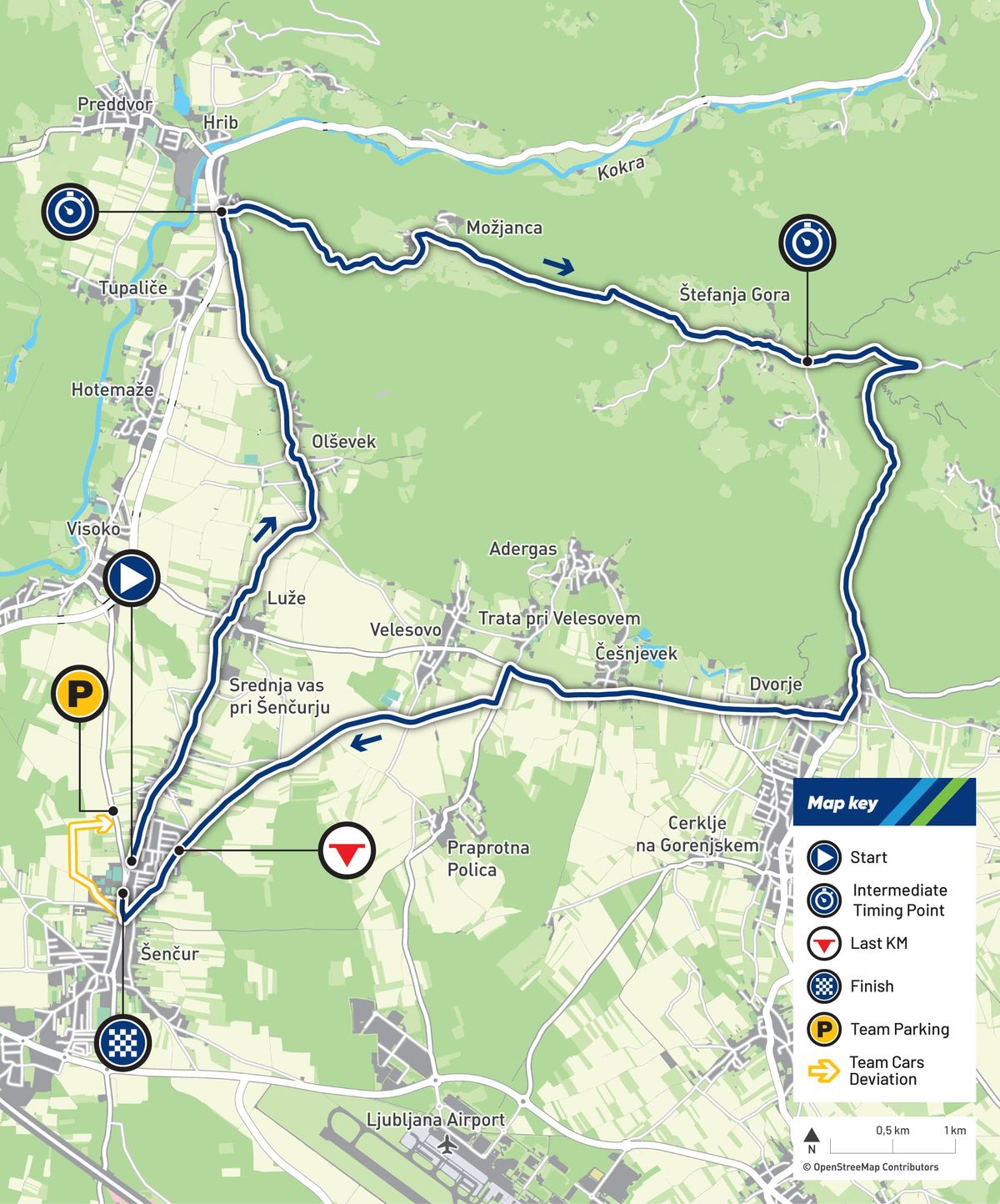 Course map for the time trials at the UEC Road European Championships 2026