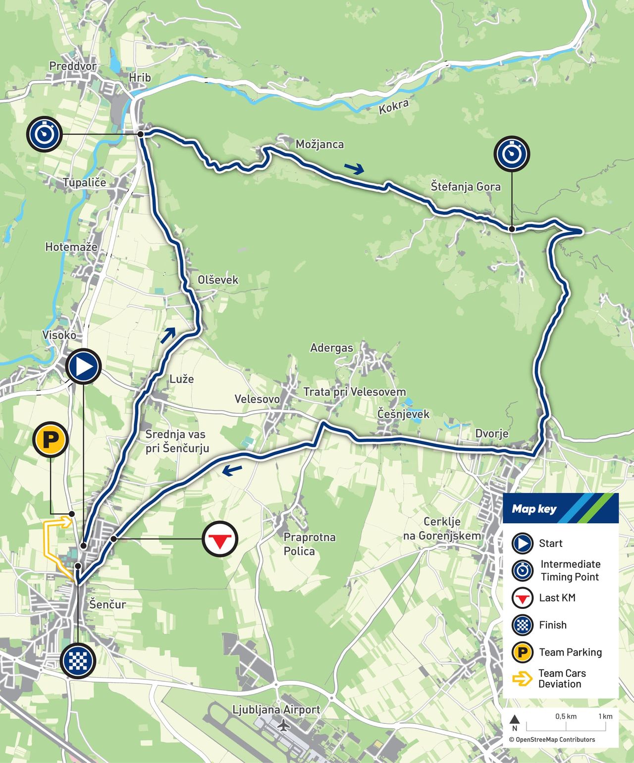Course map for the time trials at the UEC Road European Championships 2026