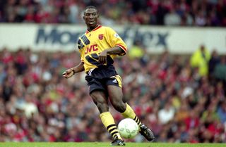 Kevin Campbell in action for Arsenal against Manchester United in September 1993.