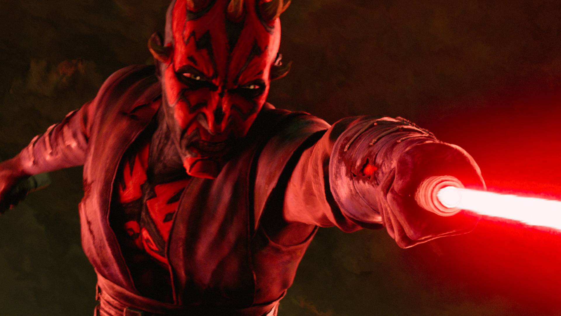 Maul lit red by his lightsaber in Maul &amp;ndash;&amp;nbsp;Shadow Lord