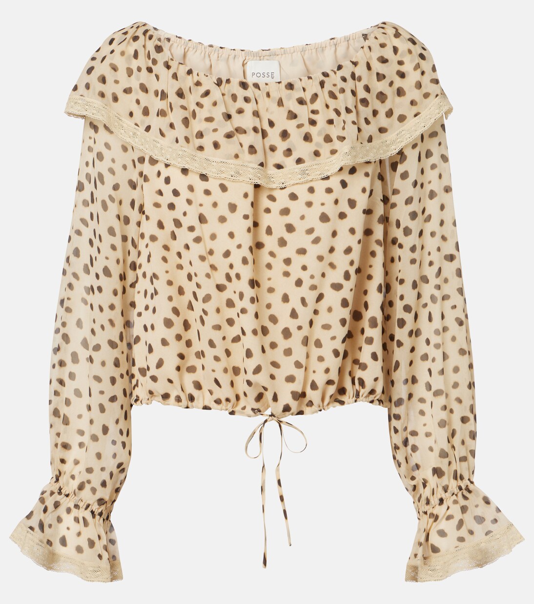 Priscilla Leopard-Print Silk Blouse in Beige - Posse