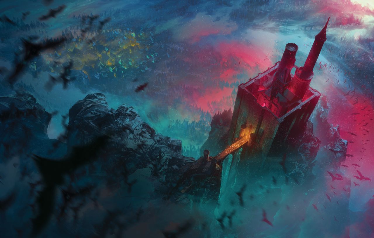 Castle Ravenloft looming above the village of Barovia