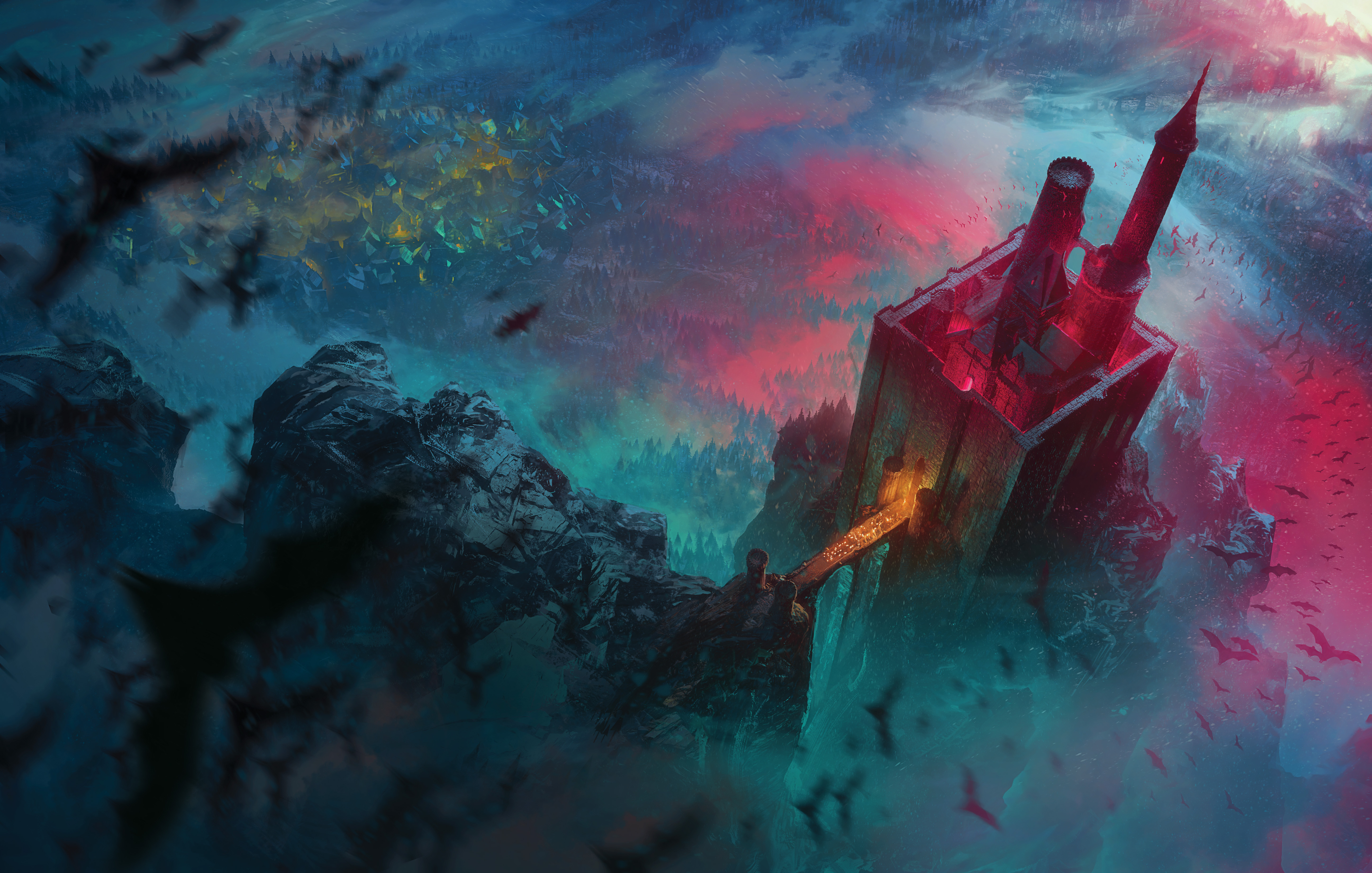 Castle Ravenloft looming above the village of Barovia