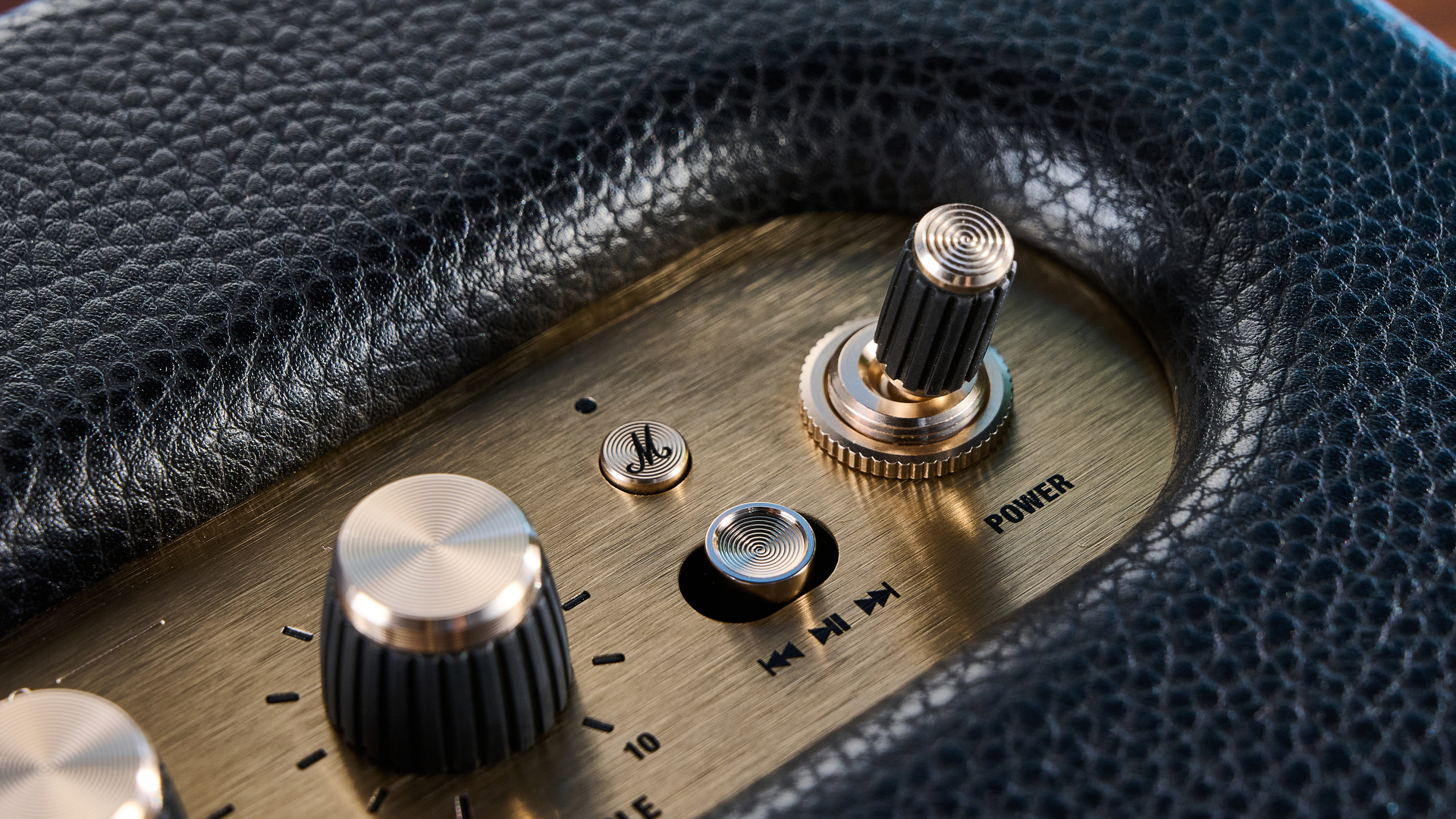 A black Marshall Acton IV mains-powered home speaker