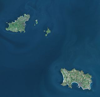 Jersey (bottom right) and Guernsey (top left)