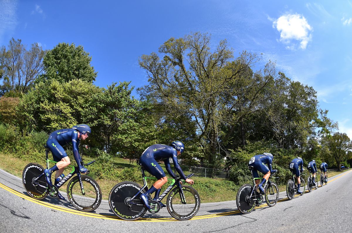 Movistar riding to third under the Richmond sunshine