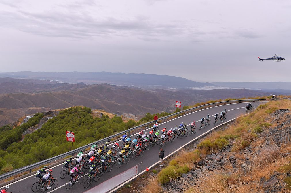 The peloton climbing on the 11th stage of the Vuelta a Espa&ntilde;a