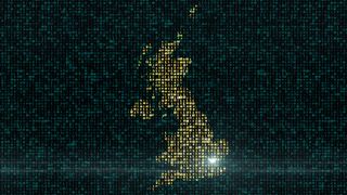 A digital map of the UK in yellow on a dark green background