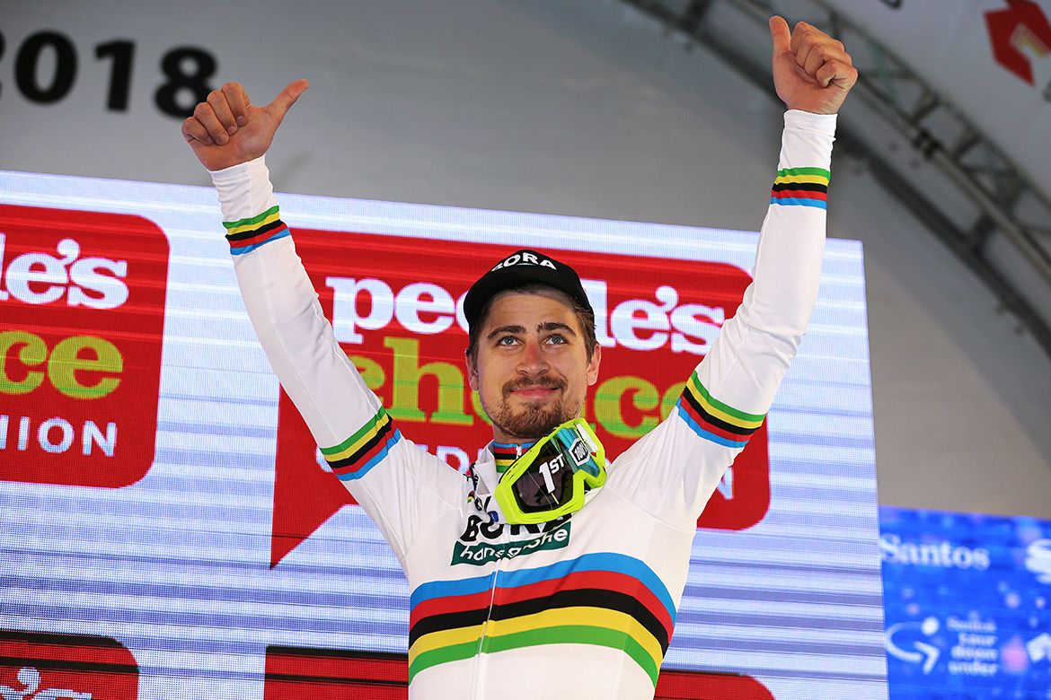Peter Sagan (Bora-Hansgrohe) celebrates People's Choice Classic victory.