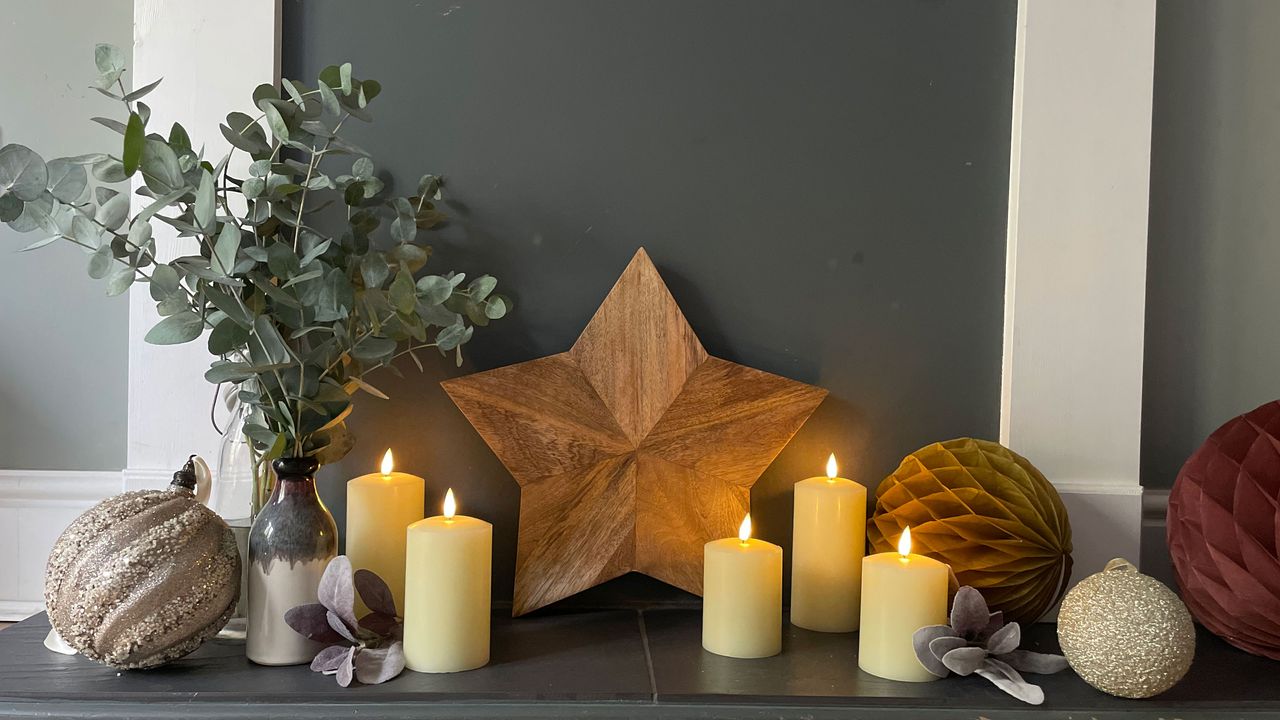 wooden star with candles