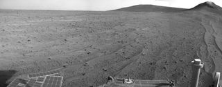 The Mars rover Opportunity snapped this view of its path on Mars on Aug. 10, 2014, the rover's 3,748th Martian day exploring the Red Planet.