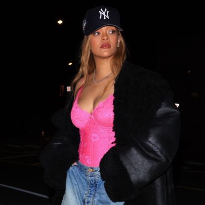Rihanna lingerie and jeans look
