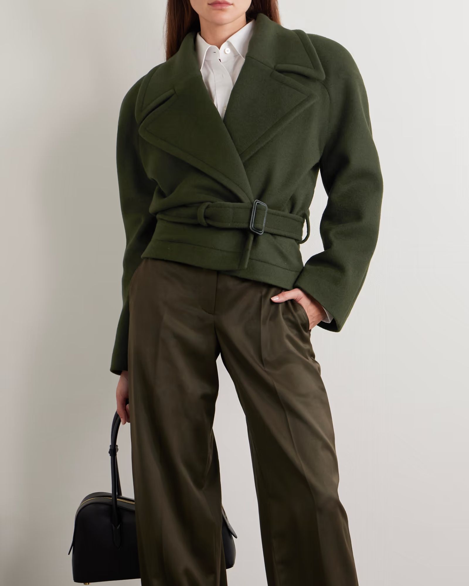 Stella McCartney Cropped belted double-breasted wool coat