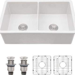 White double porcelain kitchen sink 