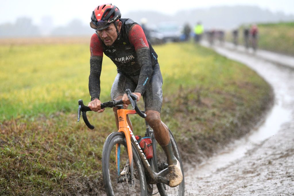 Heinrich Haussler of Bahrain Victorious riding to 10th overall at 2021 Paris-Roubaix