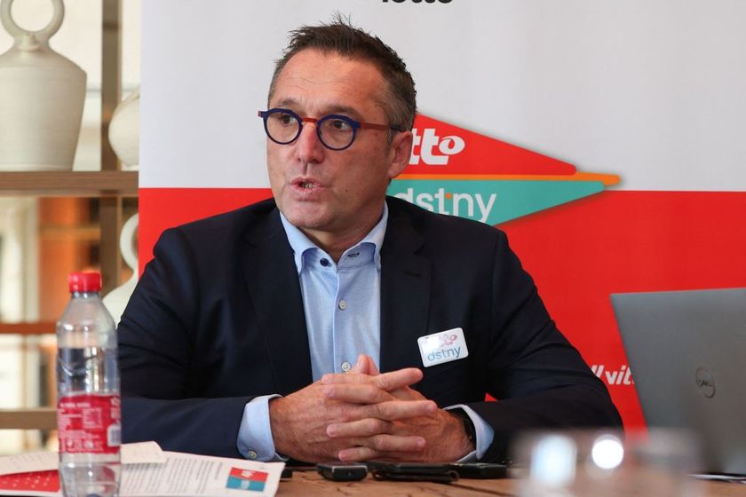 Lotto Dstny CEO Stephane Heulot talks to the press during the media day of Lotto Dstny cycling team in Denia,AB Spain, Friday 13 January 2023, in preparation of the upcoming season. BELGA PHOTO DAVID RAMIREZ (Photo by DAVID RAMIREZ / BELGA MAG / Belga via AFP) (Photo by DAVID RAMIREZ/BELGA MAG/AFP via Getty Images)