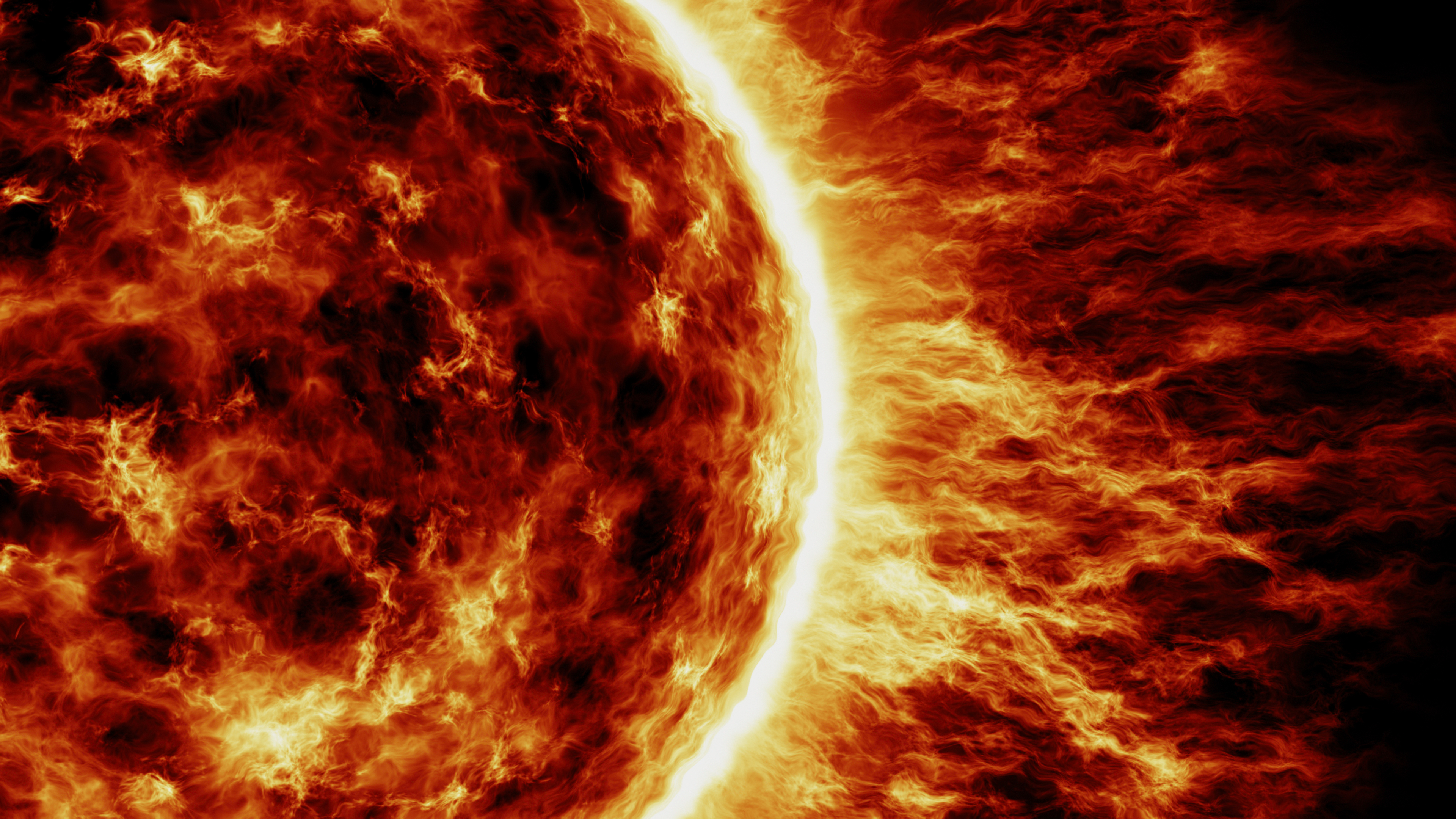 Художествена илюстрация на слънцето.  Оранжево огнено кълбо, задействащо големи слънчеви изригвания.