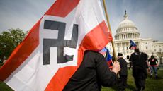 A man with a Nazi flag marches on the U.S. Capitol