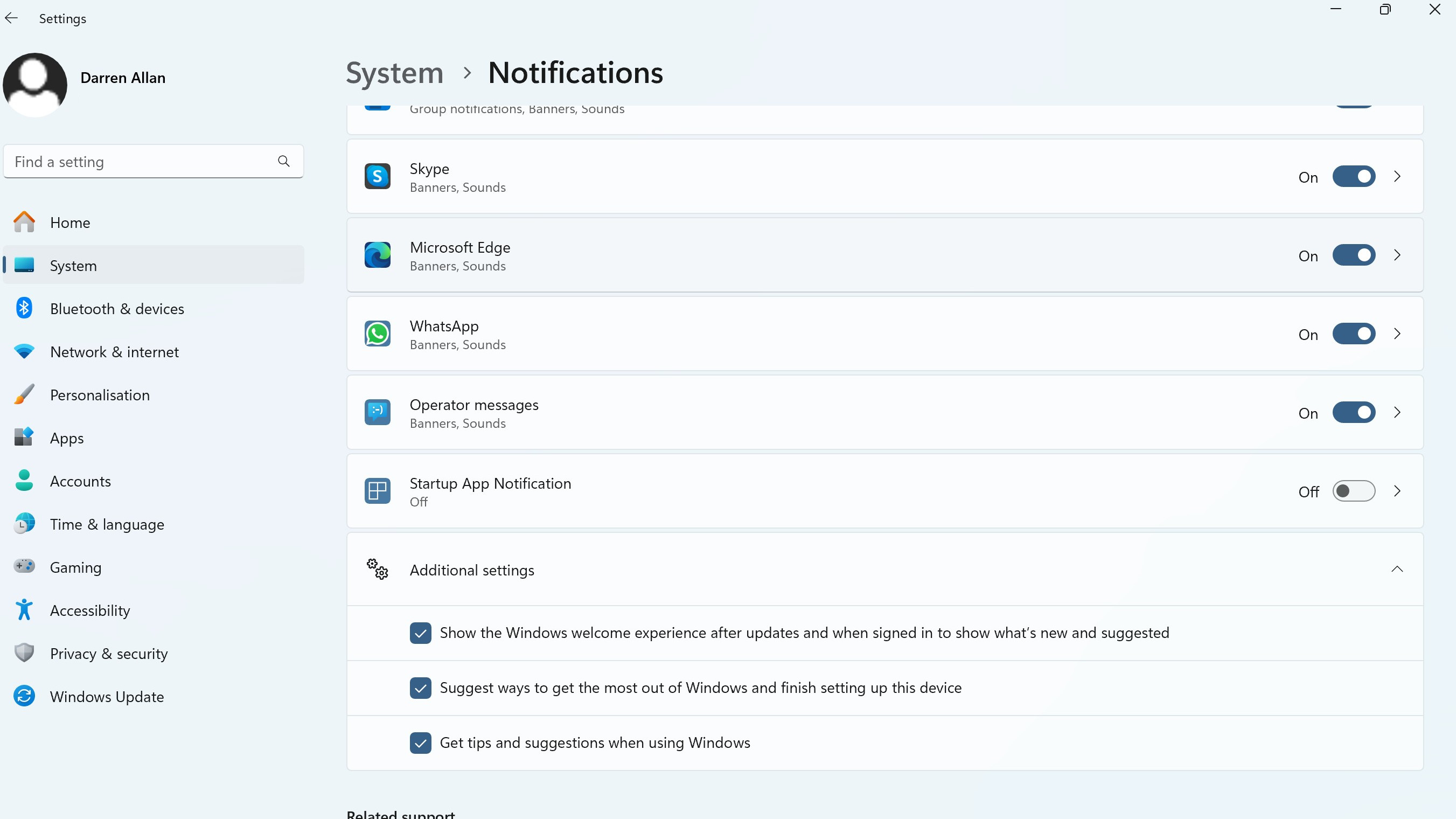 Options to turn off adverts in Windows 11 in Settings app