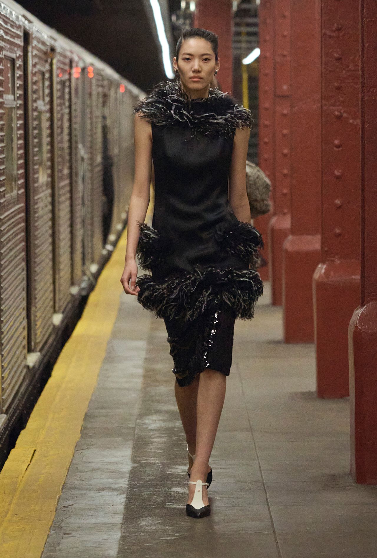 models walk the subway runway for the chanel metiers d'art 2026 show in new york city