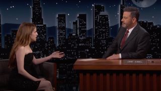 Anna Kendrick speaking to Jimmy Kimmel on talk show