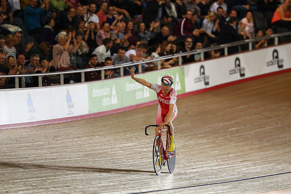 Mark Stewart of Great Britain and 100%ME won the Long Lap round of the 1878 Cup during day one of the London Six Day Race