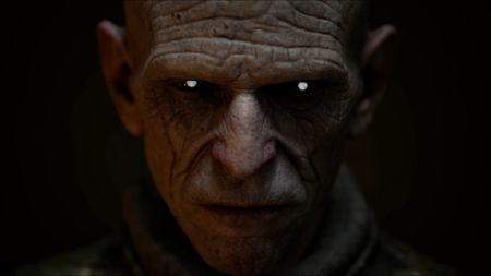 A scary looking man with glowing eyes