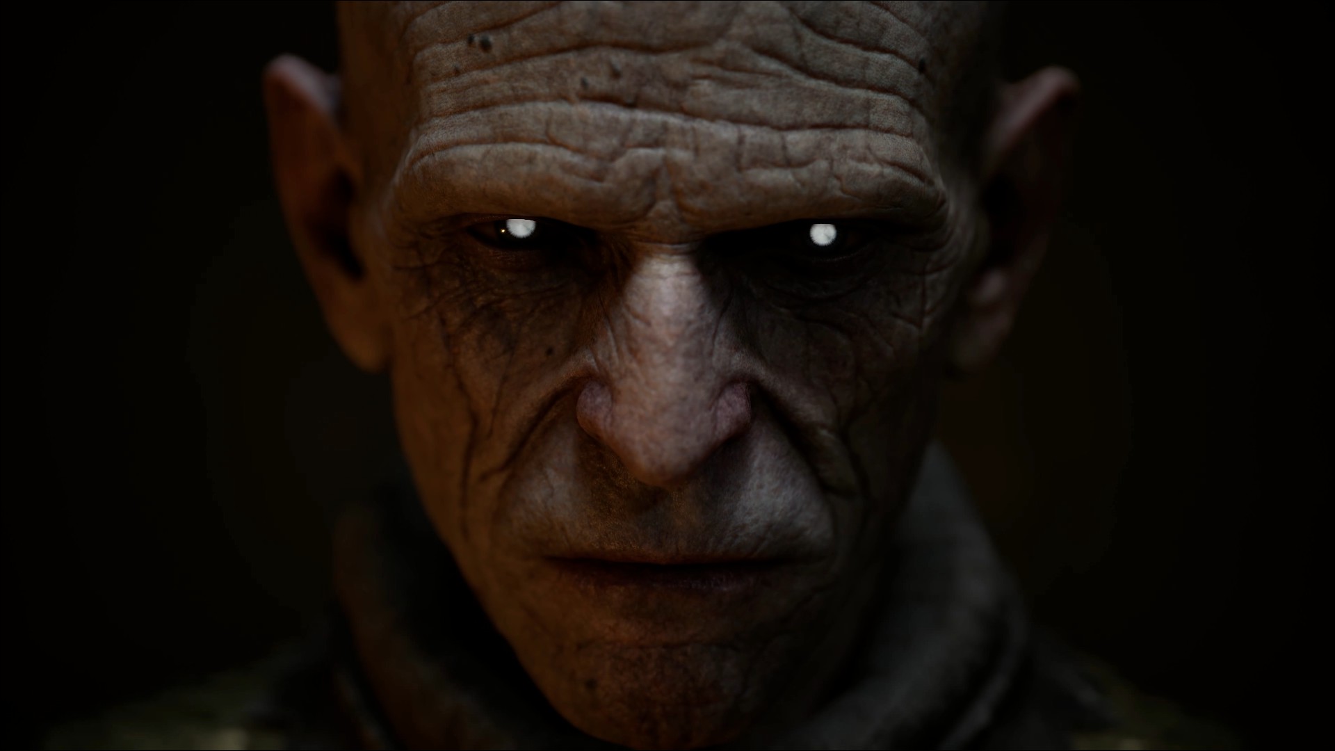 A scary looking man with glowing eyes