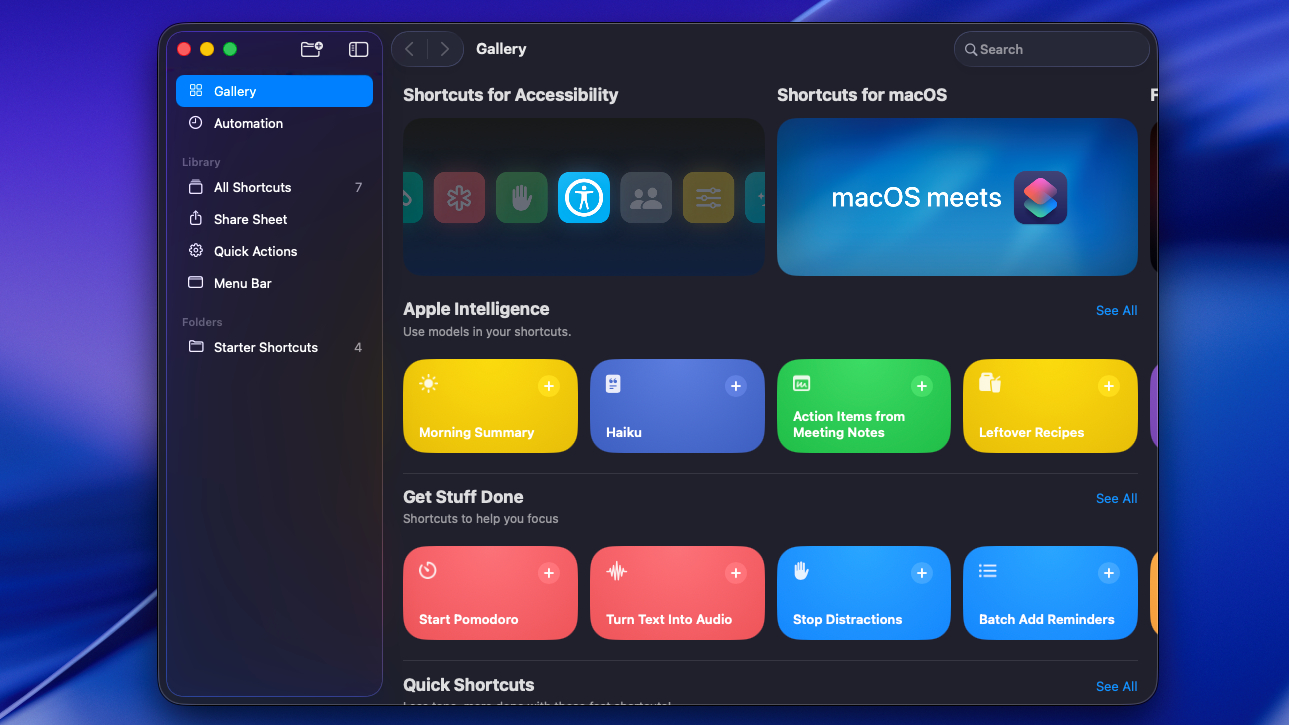 macOS Tahoe Shortcuts app in action
