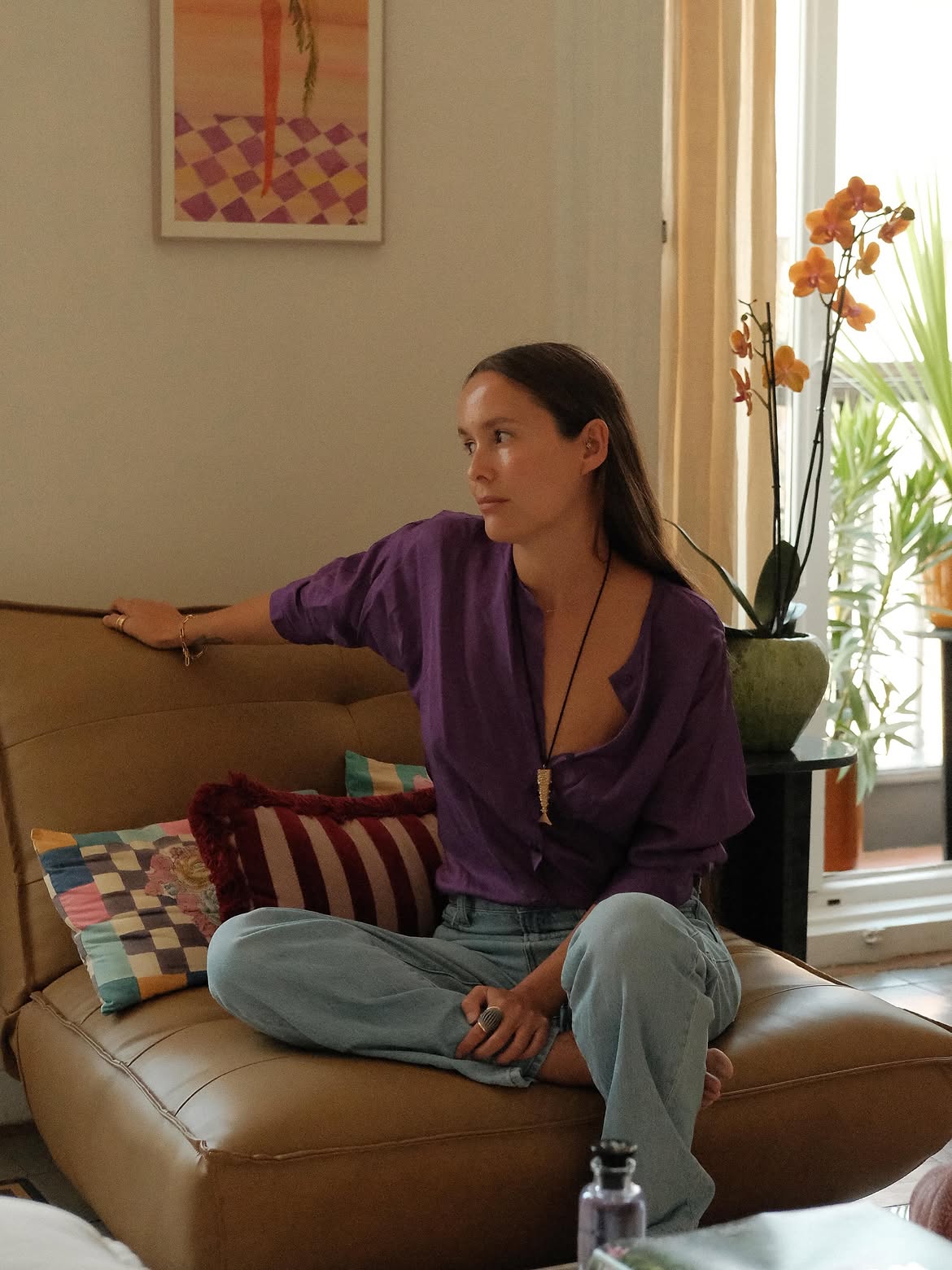 Helena Cuesta in a purple top