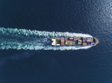 Aerial top view of shipping container 