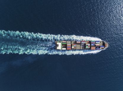 Aerial top view of shipping container 