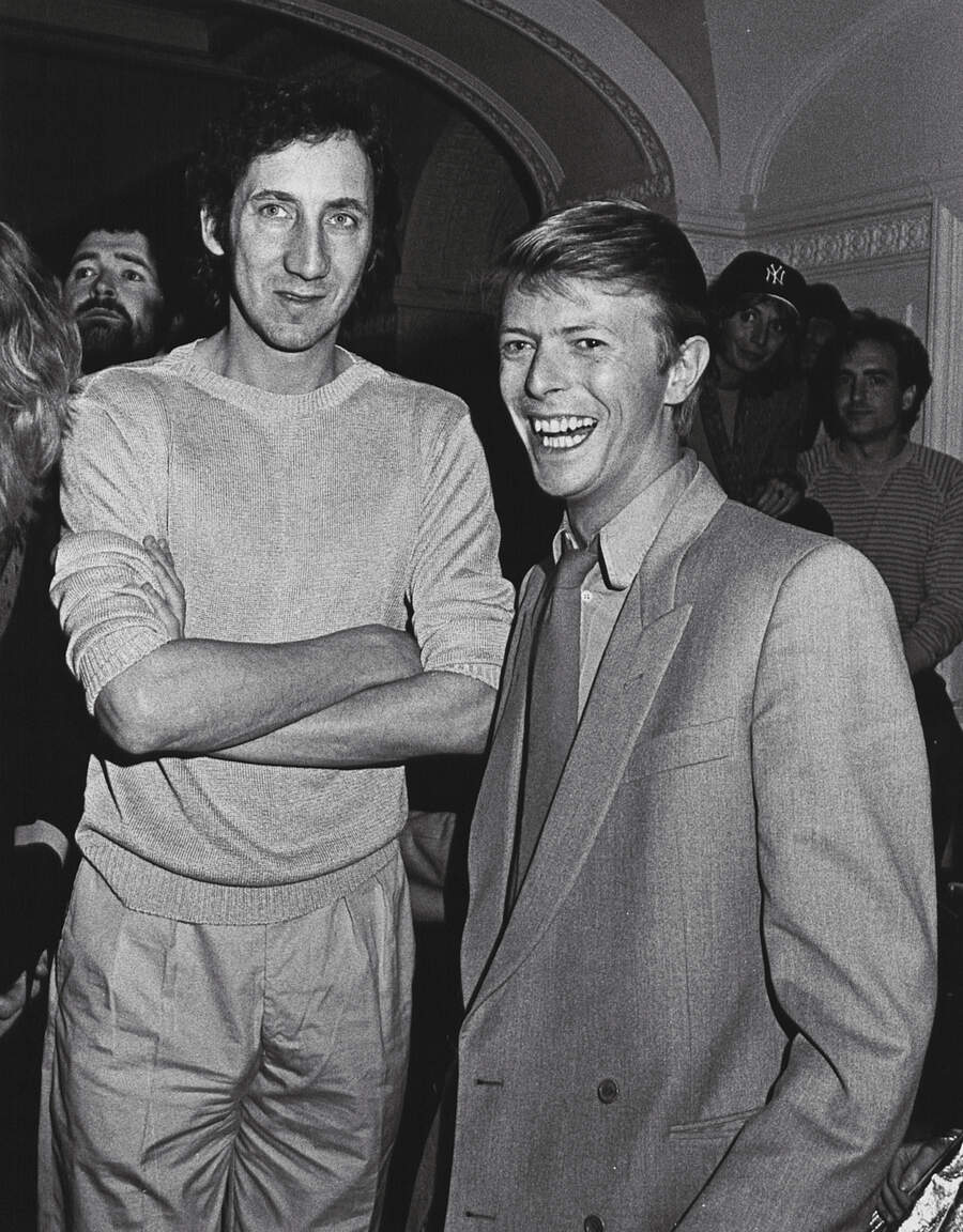Singer and musician David Bowie with Pete Townshend, circa 1985