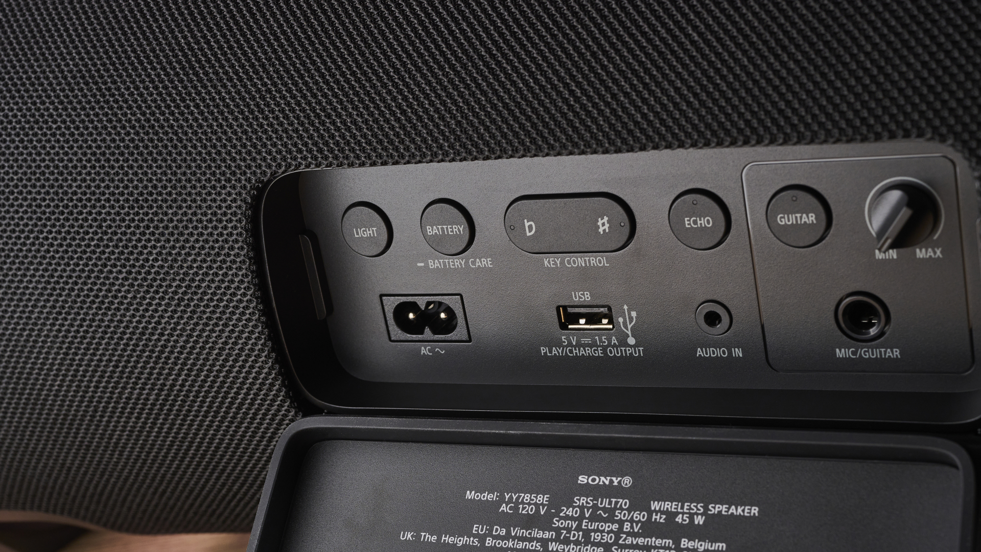 Sony ULT Field 7 speaker power and ports close-up
