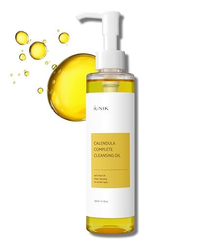 Iunik Calendula Complete Deep Vegan Cleansing Oil 94% Plant-Based Oils Blackhead Melting Makeup Remover Facial Cleanser - Dry Oily Acne-Prone Sensitive Skin Korean Skincare