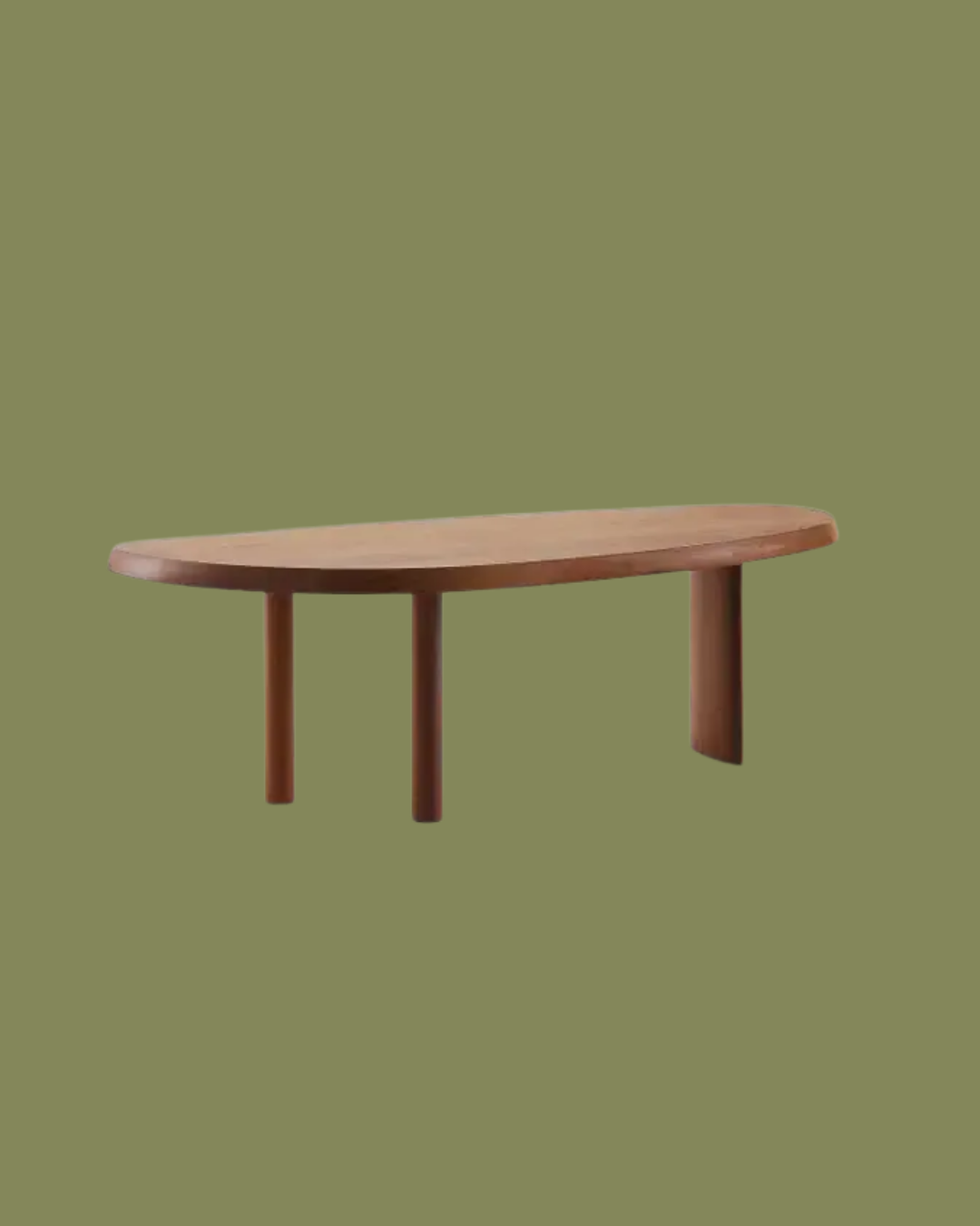 Charlotte Perriand Table En Forme Libre, Wood by Cassina against dark green background.