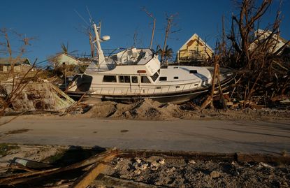 A boat washed up in the Bahamas after Hurricane Dorian.