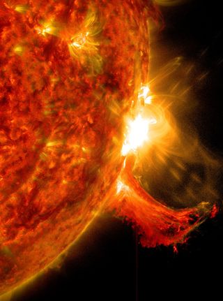NASA's Solar Dynamics Observatory captured this photo of an M7.3-class solar flare erupting from the sun on Oct. 2, 2014.