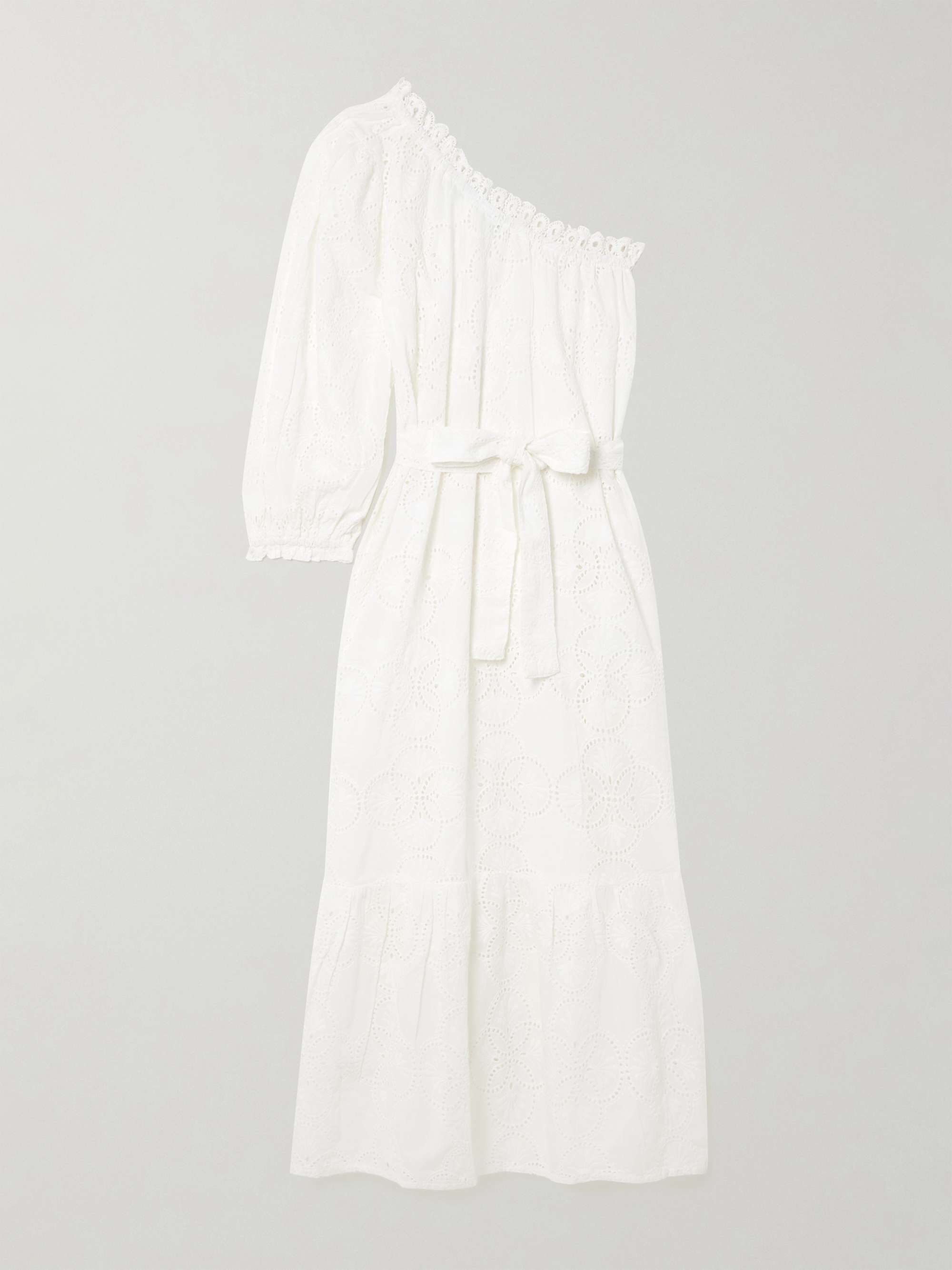 Autumn One-Shoulder Broderie Anglaise Cotton Midi Dress